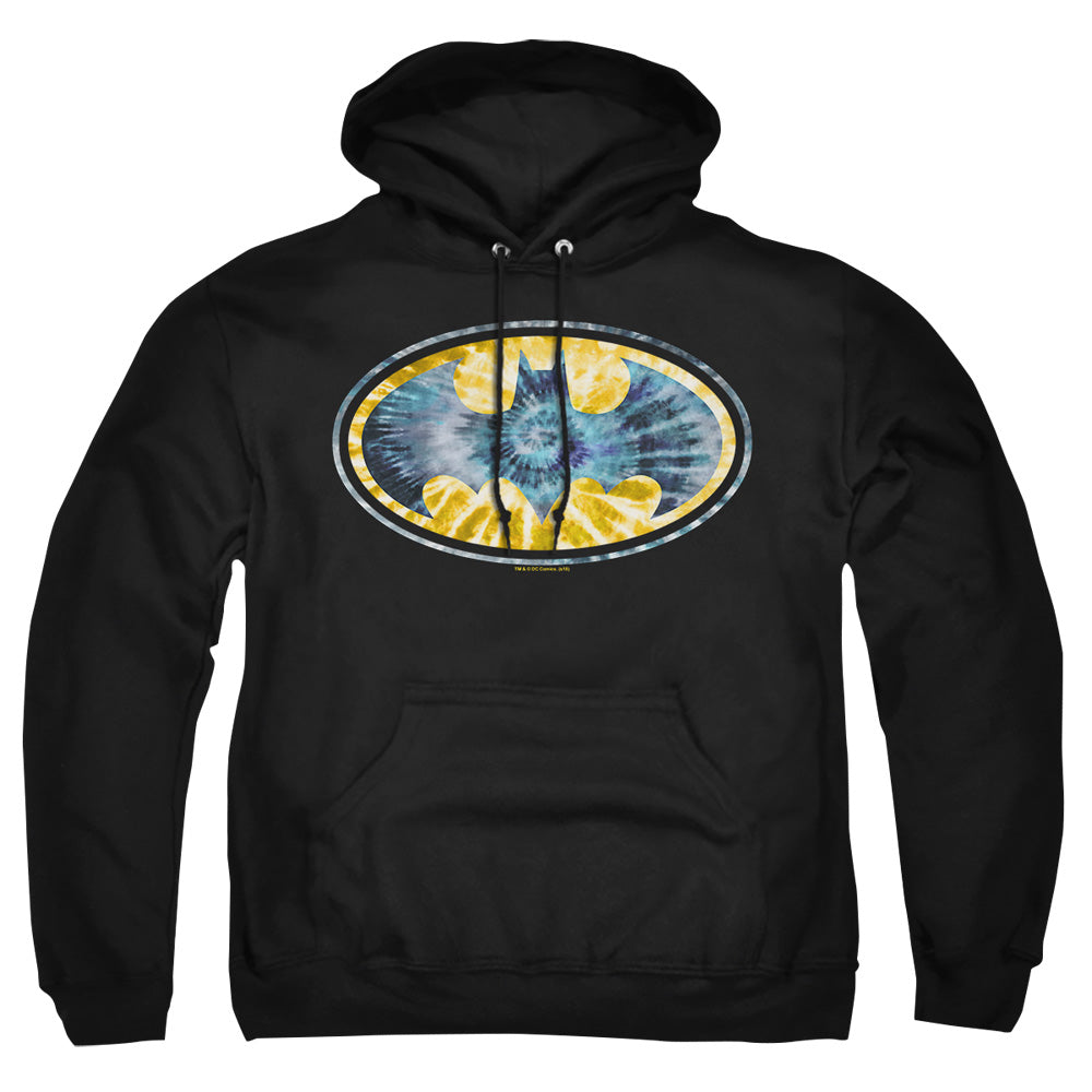 AN OFFCIALLY LICENSED BATMAN TIE DYE 3 ADULT UNISEX PULLOVER HOODIE BLACK