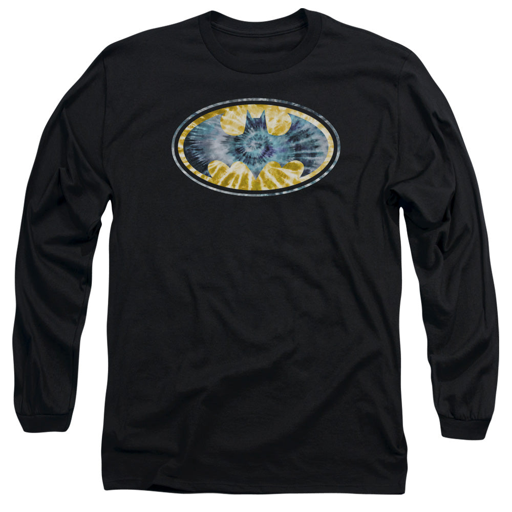 AN OFFCIALLY LICENSED BATMAN TIE DYE 3 MEN'S LONG SLEEVE T-SHIRT BLACK