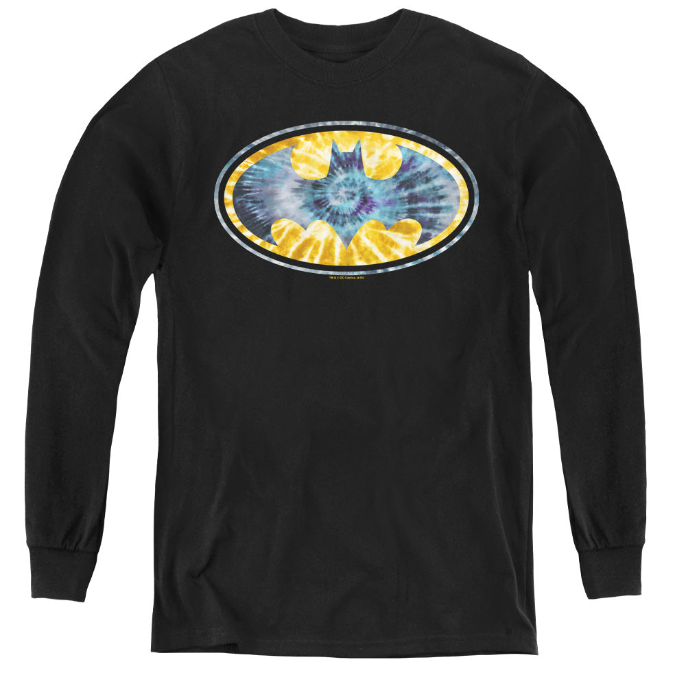AN OFFCIALLY LICENSED BATMAN TIE DYE 3 YOUTH LONG SLEEVE T-SHIRT BLACK