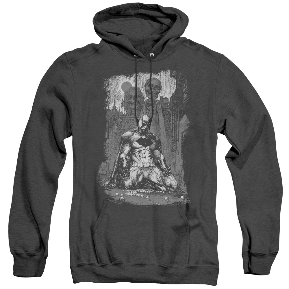 AN OFFCIALLY LICENSED BATMAN SKETCHY SHADOWS ADULT UNISEX HEATHER PULLOVER HOODIE BLACK