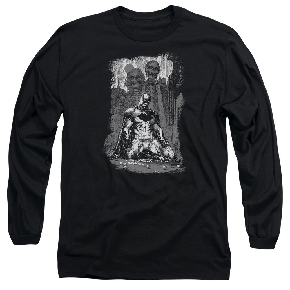 AN OFFCIALLY LICENSED BATMAN SKETCHY SHADOWS MEN'S LONG SLEEVE T-SHIRT BLACK
