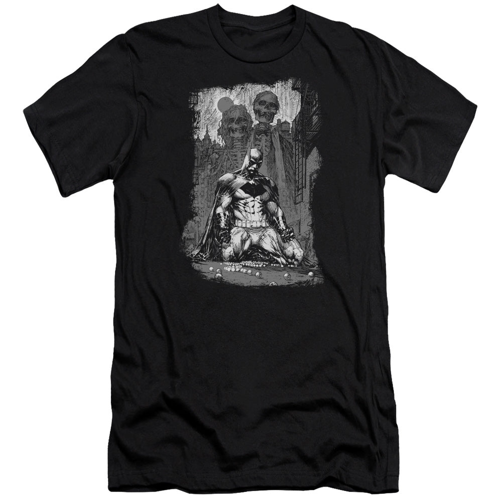 AN OFFCIALLY LICENSED BATMAN SKETCHY SHADOWS MEN'S PREMIUM SLIM FIT T-SHIRT BLACK