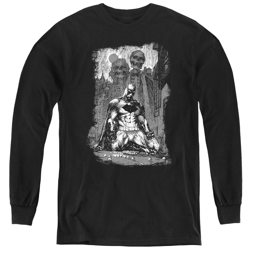 AN OFFCIALLY LICENSED BATMAN SKETCHY SHADOWS YOUTH LONG SLEEVE T-SHIRT BLACK