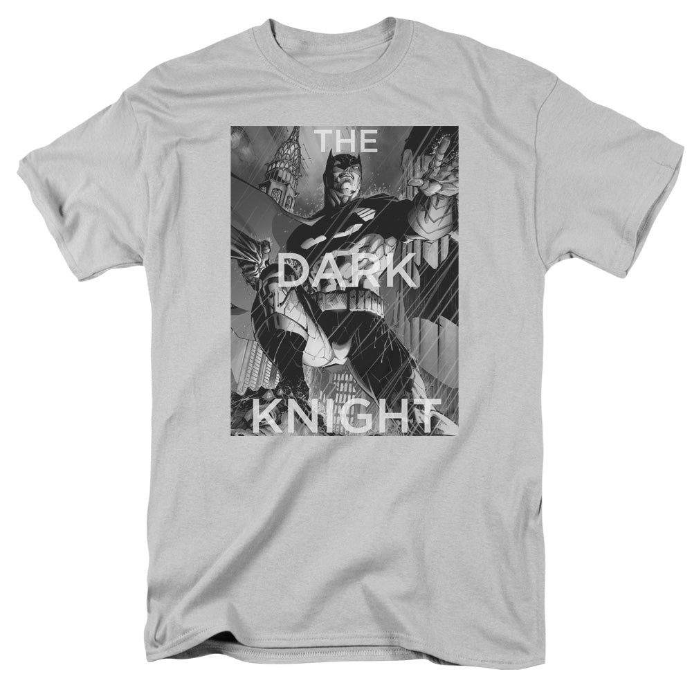 AN OFFCIALLY LICENSED BATMAN FIGHTING THE STORM MEN'S REGULAR FIT T-SHIRT SILVER