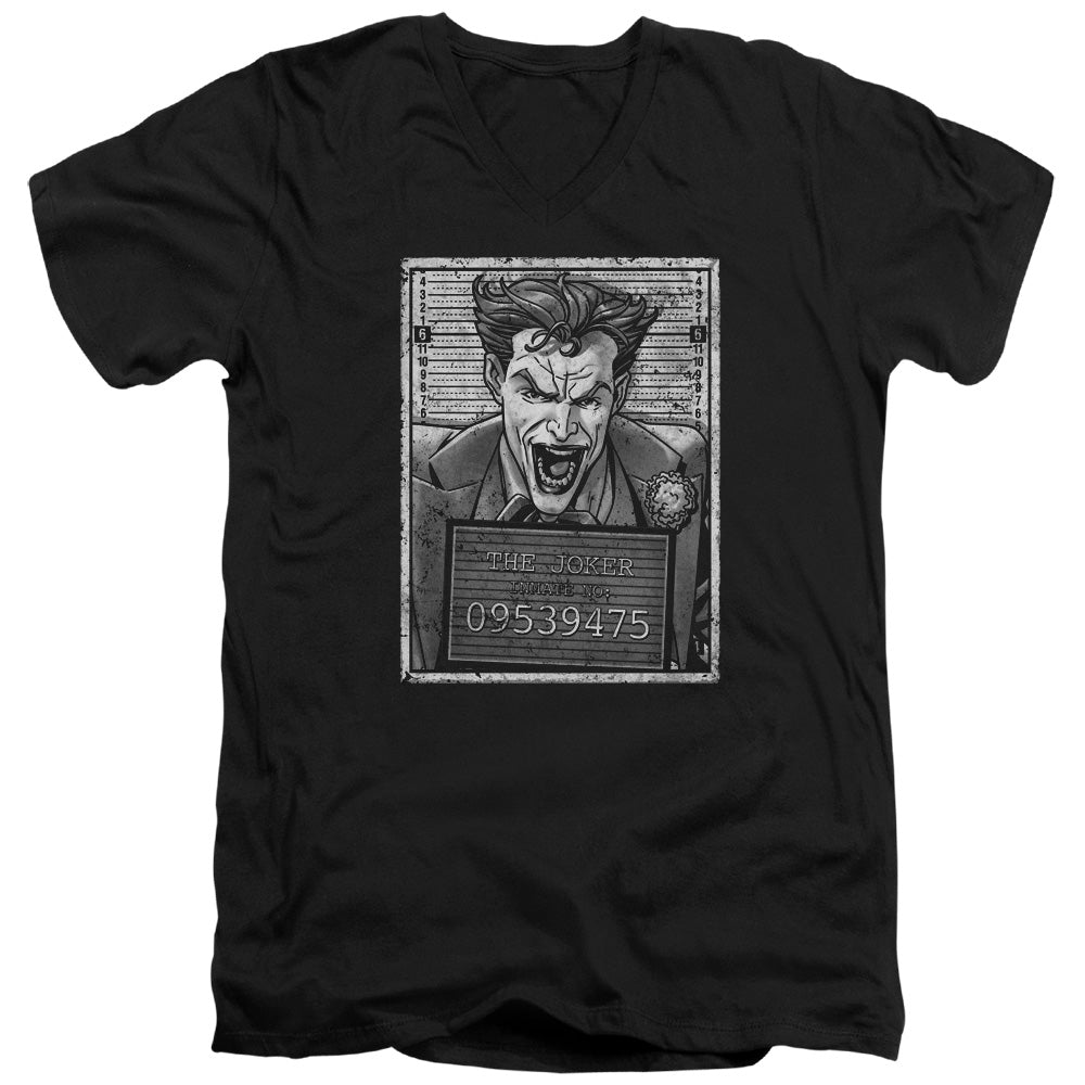 AN OFFCIALLY LICENSED BATMAN JOKER INMATE MEN'S V-NECK T-SHIRT BLACK
