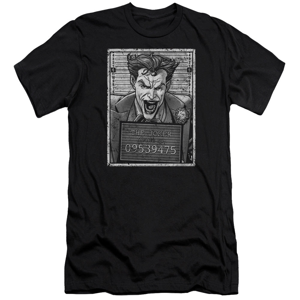 AN OFFCIALLY LICENSED BATMAN JOKER INMATE MEN'S PREMIUM SLIM FIT T-SHIRT BLACK