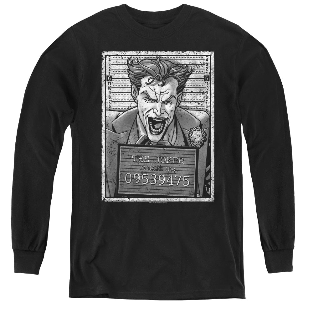 AN OFFCIALLY LICENSED BATMAN JOKER INMATE YOUTH LONG SLEEVE T-SHIRT BLACK