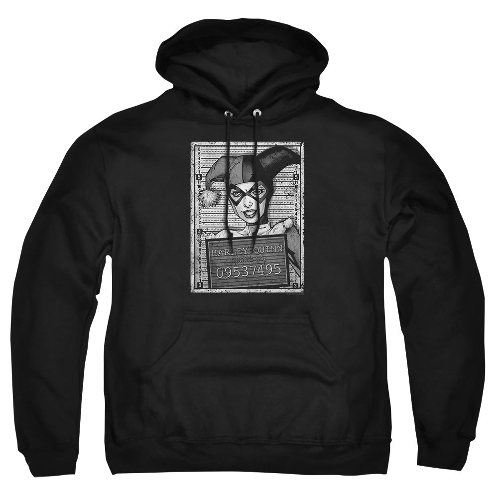 AN OFFCIALLY LICENSED BATMAN HARLEY INMATE ADULT UNISEX PULLOVER HOODIE BLACK