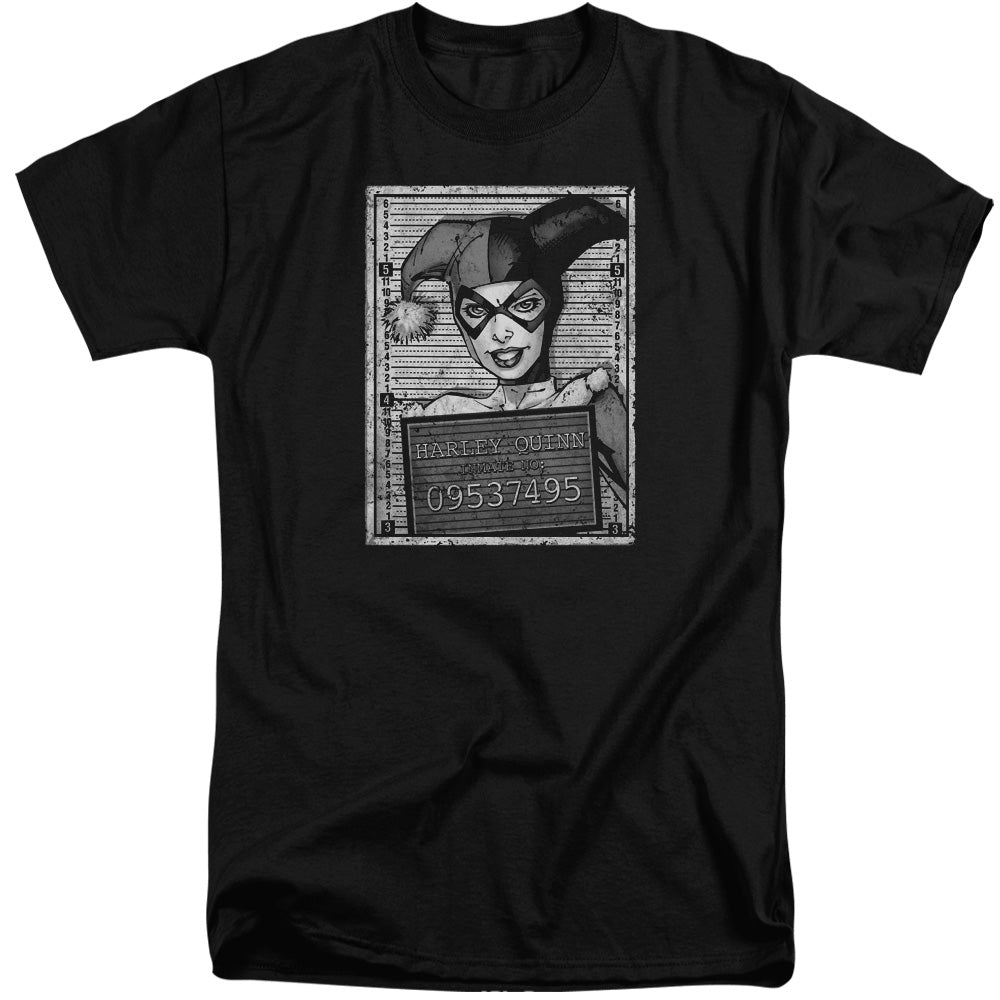 AN OFFCIALLY LICENSED BATMAN HARLEY INMATE MEN'S TALL FIT T-SHIRT BLACK