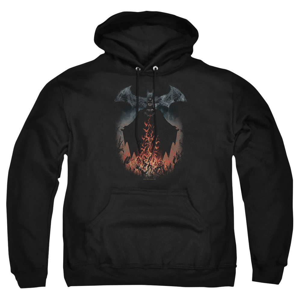 AN OFFCIALLY LICENSED BATMAN SMOKE & FIRE ADULT UNISEX PULLOVER HOODIE BLACK