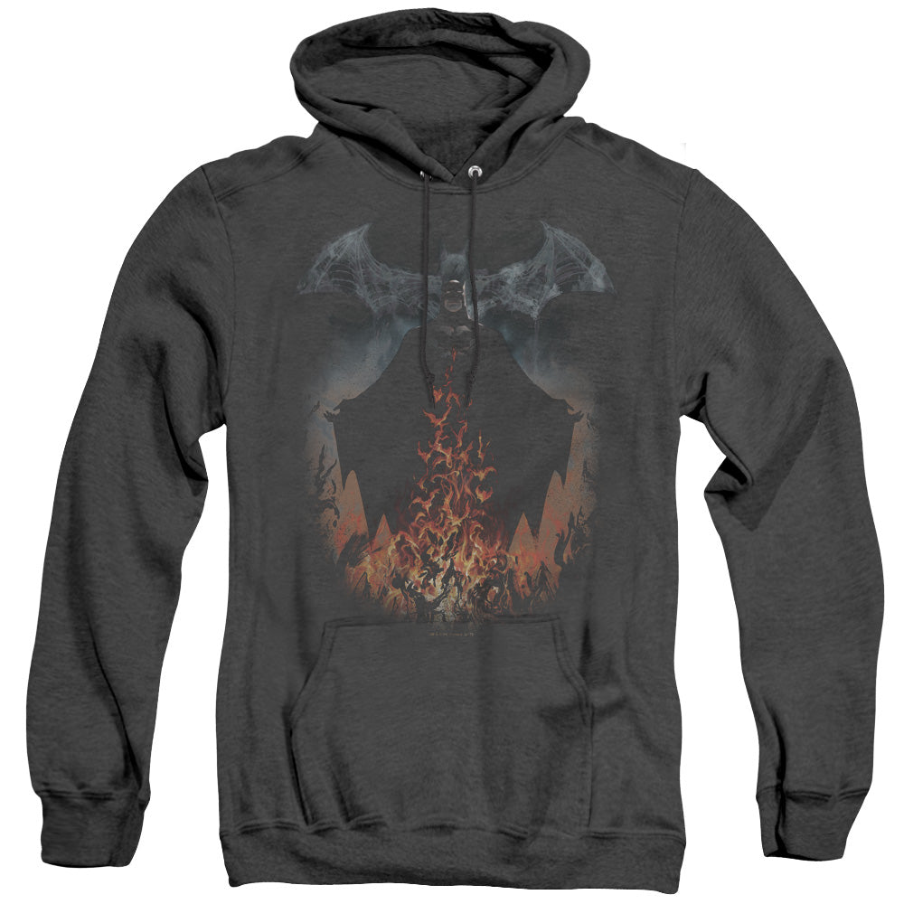 AN OFFCIALLY LICENSED BATMAN SMOKE & FIRE ADULT UNISEX HEATHER PULLOVER HOODIE BLACK