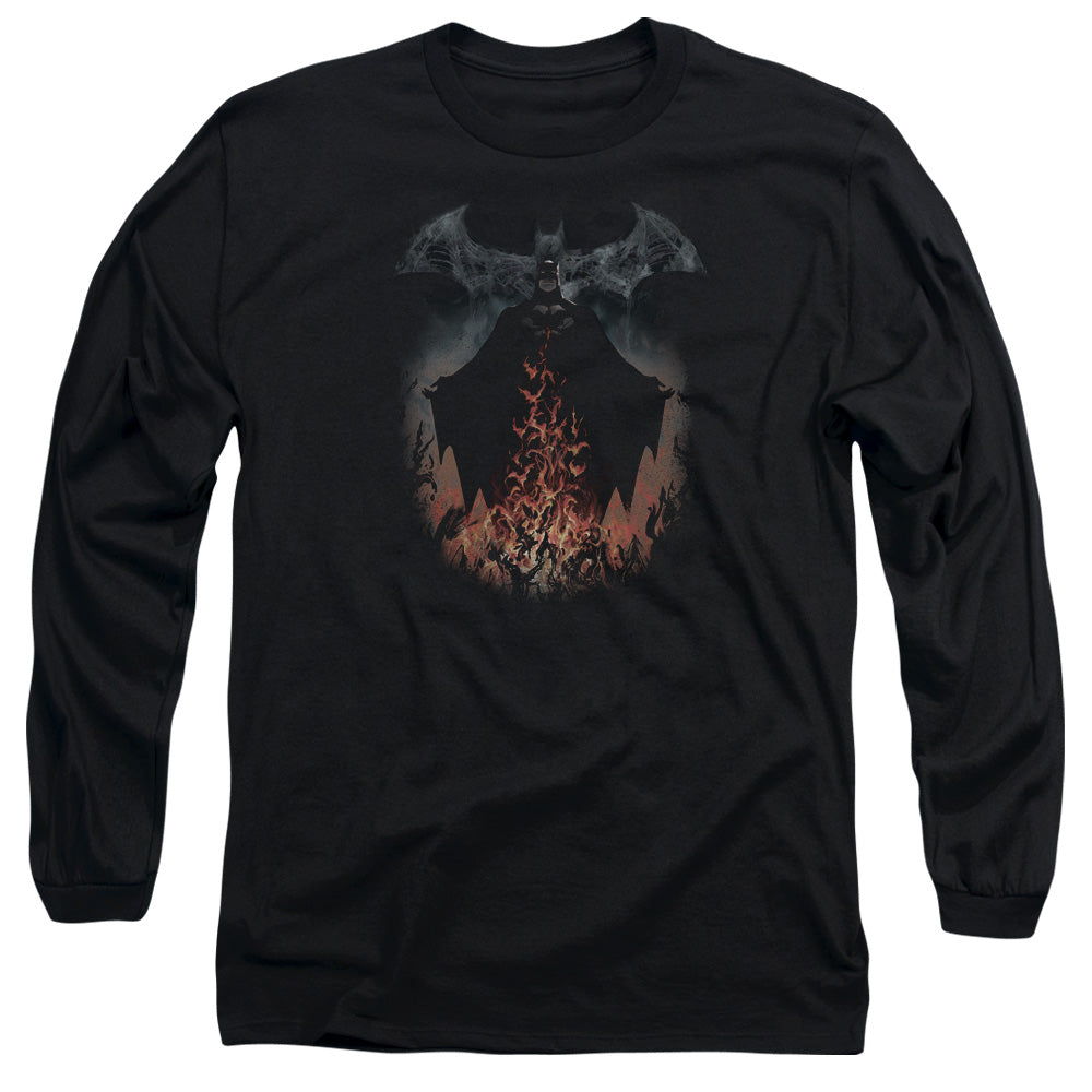 AN OFFCIALLY LICENSED BATMAN SMOKE & FIRE MEN'S LONG SLEEVE T-SHIRT BLACK