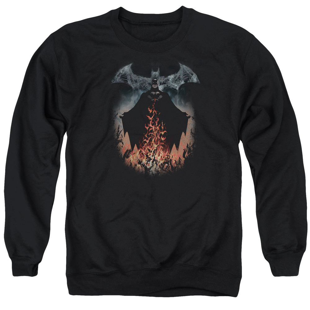 AN OFFCIALLY LICENSED BATMAN SMOKE & FIRE ADULT UNISEX CREWNECK SWEATSHIRT BLACK