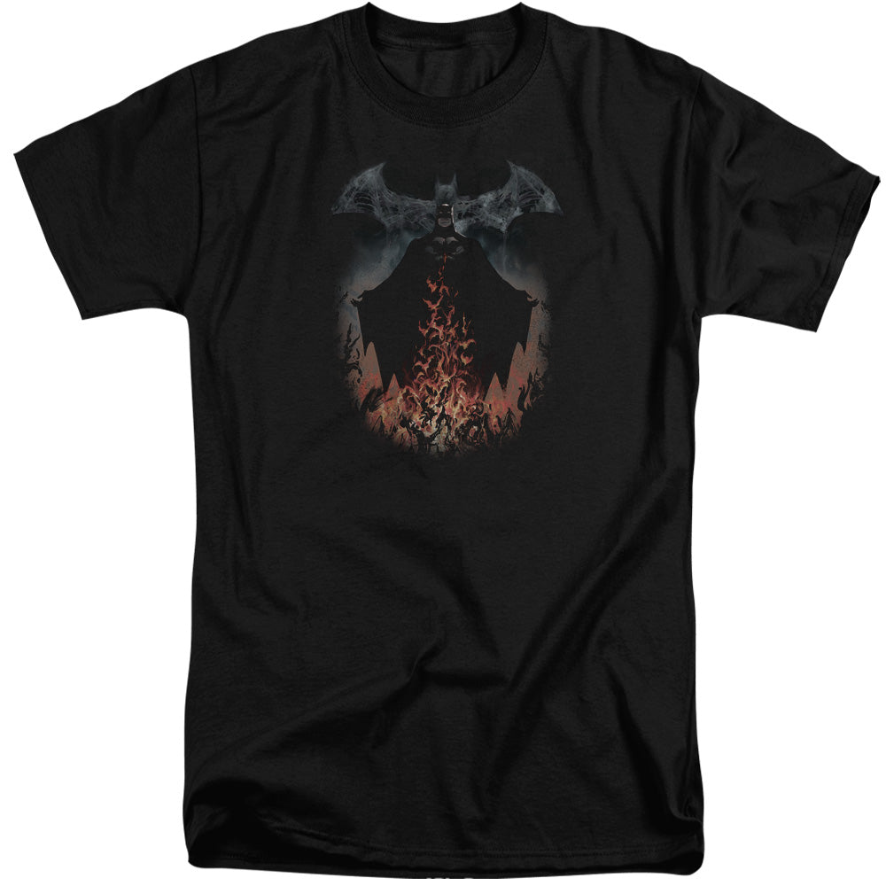 AN OFFCIALLY LICENSED BATMAN SMOKE & FIRE MEN'S TALL FIT T-SHIRT BLACK