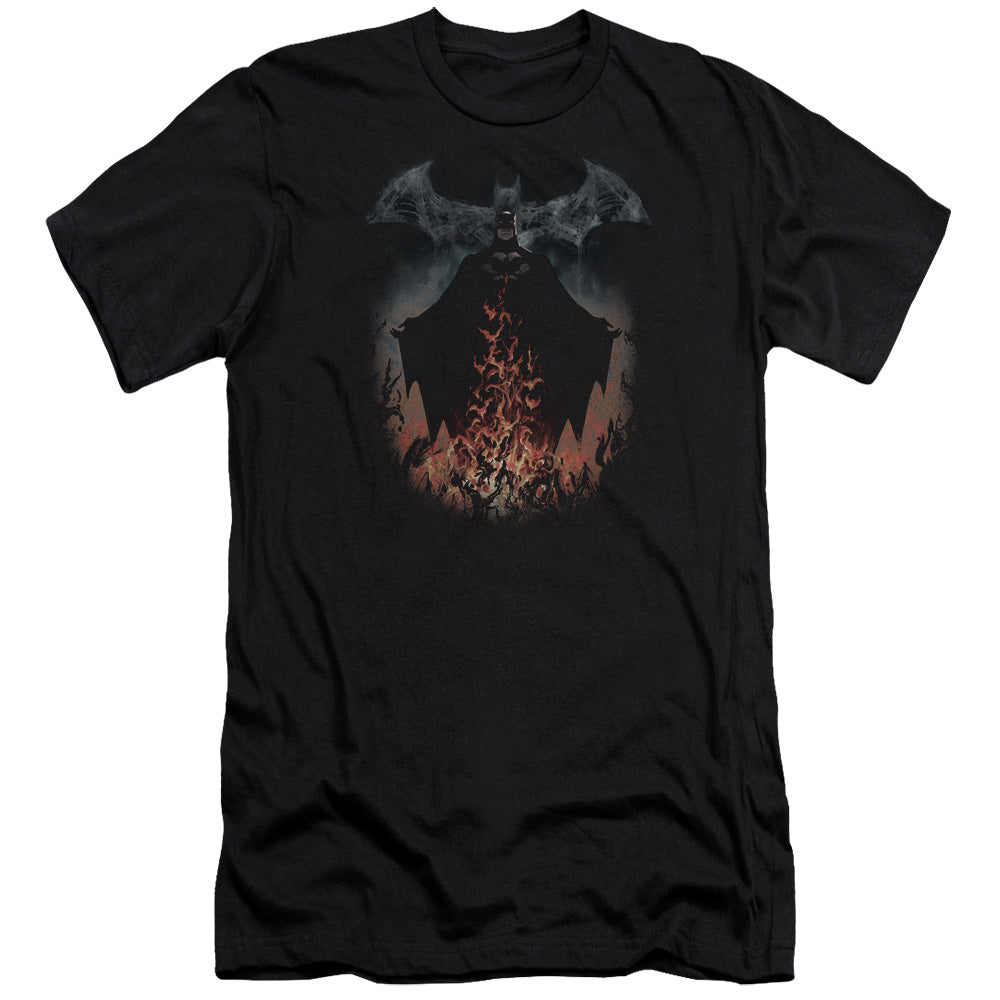 AN OFFCIALLY LICENSED BATMAN SMOKE & FIRE MEN'S PREMIUM SLIM FIT T-SHIRT BLACK