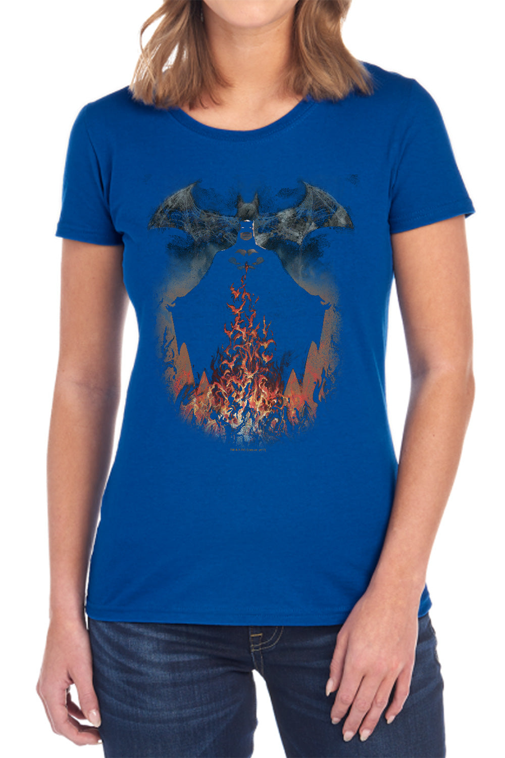 AN OFFCIALLY LICENSED BATMAN SMOKE & FIRE WOMEN'S REGULAR FIT T-SHIRT BLACK