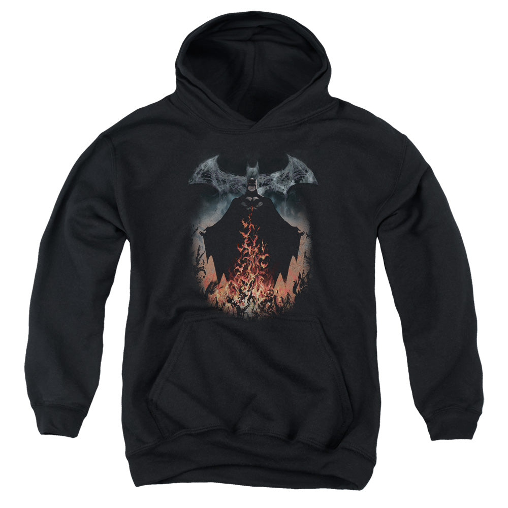 AN OFFCIALLY LICENSED BATMAN SMOKE & FIRE YOUTH HOODIE BLACK