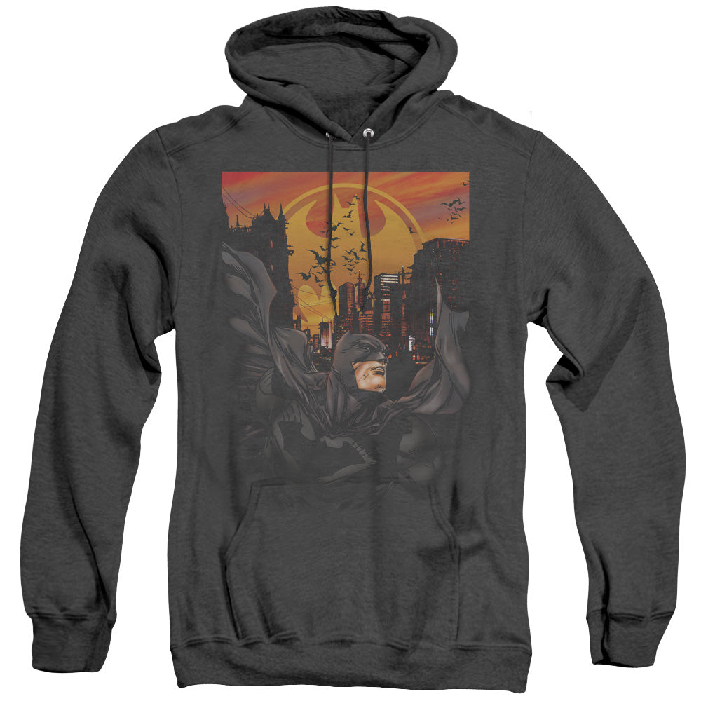 AN OFFCIALLY LICENSED BATMAN ALWAYS ON CALL ADULT UNISEX HEATHER PULLOVER HOODIE BLACK
