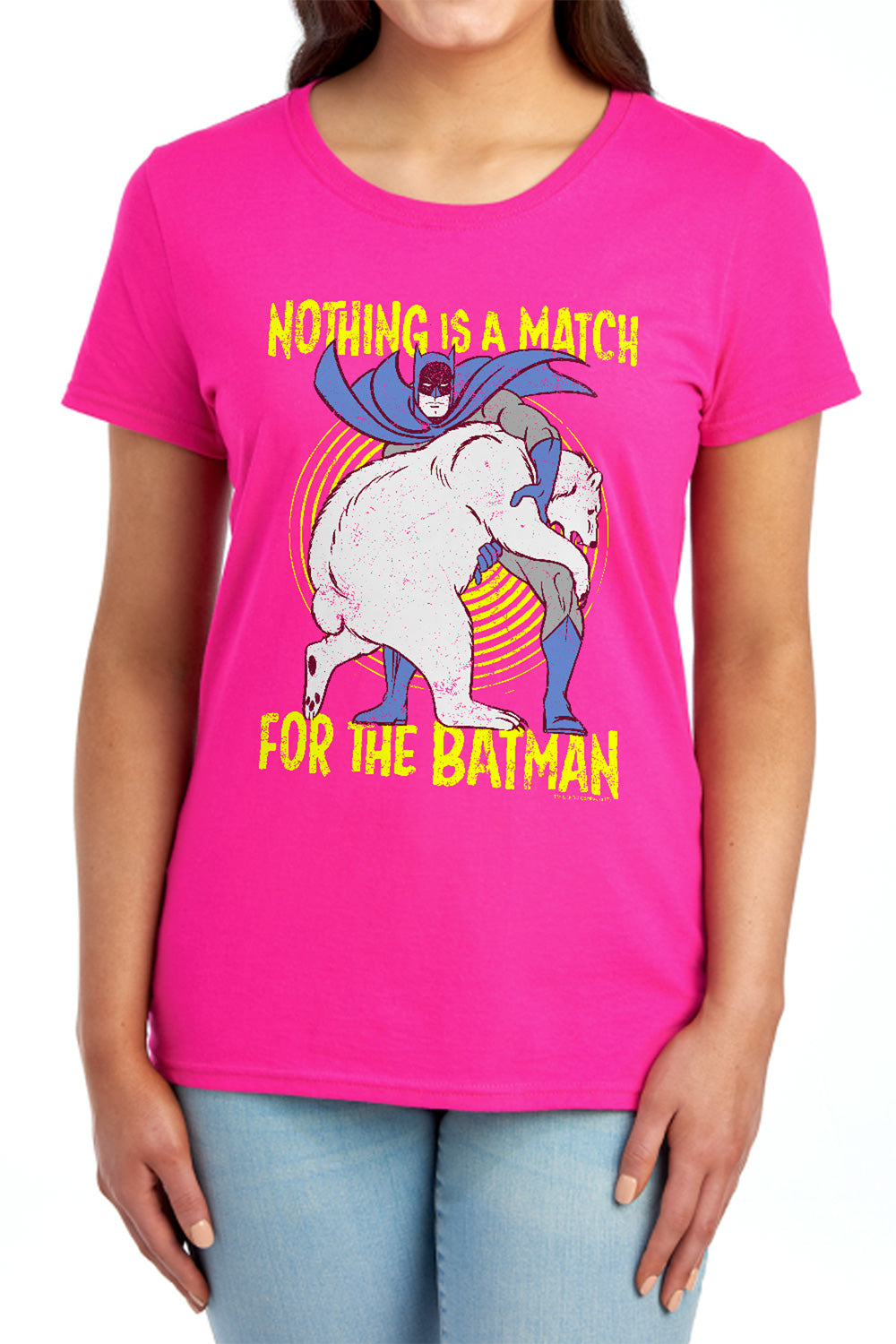 AN OFFCIALLY LICENSED BATMAN BEAR WRASTLING WOMEN'S REGULAR FIT T-SHIRT RED