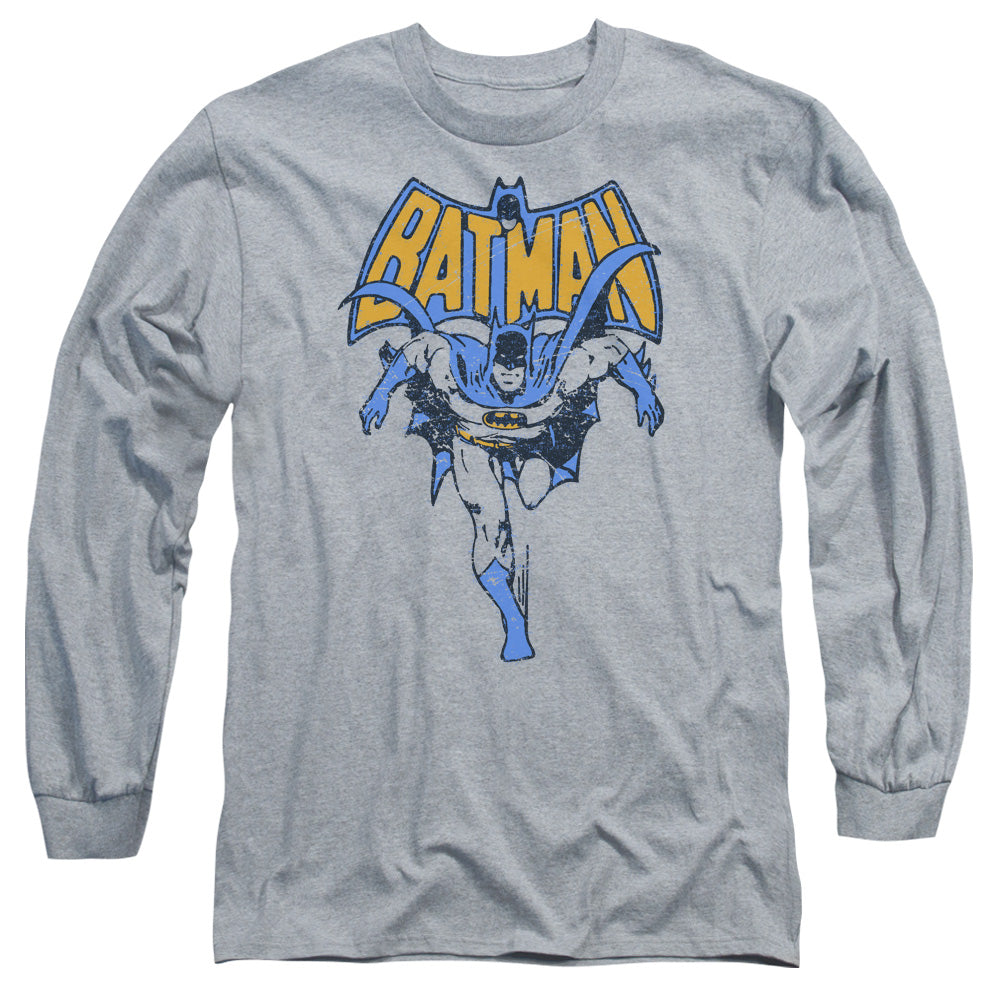 AN OFFCIALLY LICENSED BATMAN VINTAGE RUN MEN'S LONG SLEEVE T-SHIRT ATHLETIC HEATHER