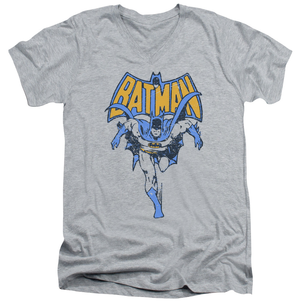 AN OFFCIALLY LICENSED BATMAN VINTAGE RUN MEN'S V-NECK T-SHIRT ATHLETIC HEATHER