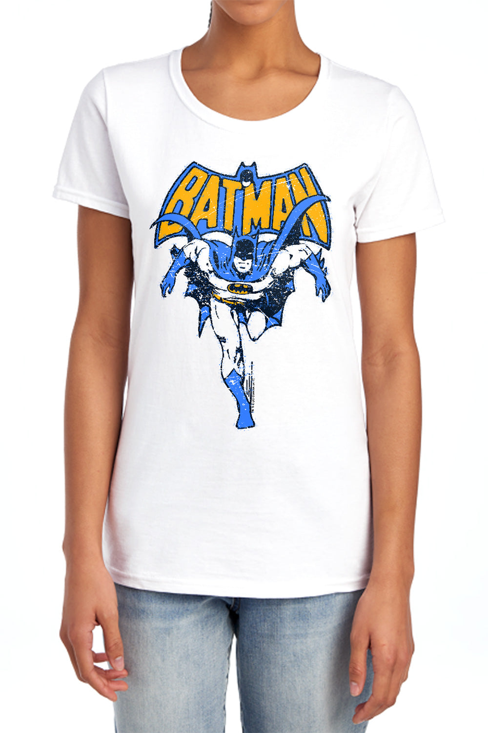 AN OFFCIALLY LICENSED BATMAN VINTAGE RUN WOMEN'S REGULAR FIT T-SHIRT ATHLETIC HEATHER