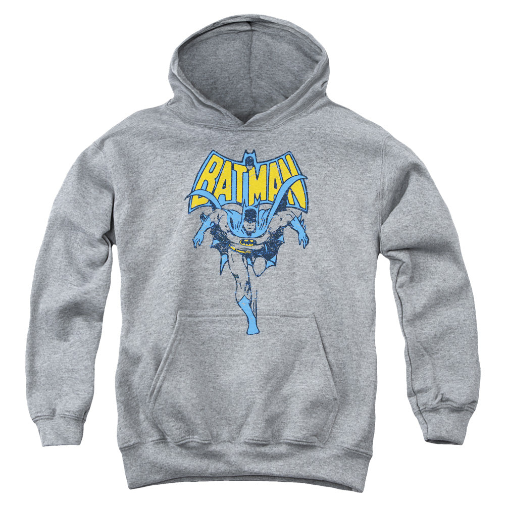 AN OFFCIALLY LICENSED BATMAN VINTAGE RUN YOUTH HOODIE ATHLETIC HEATHER