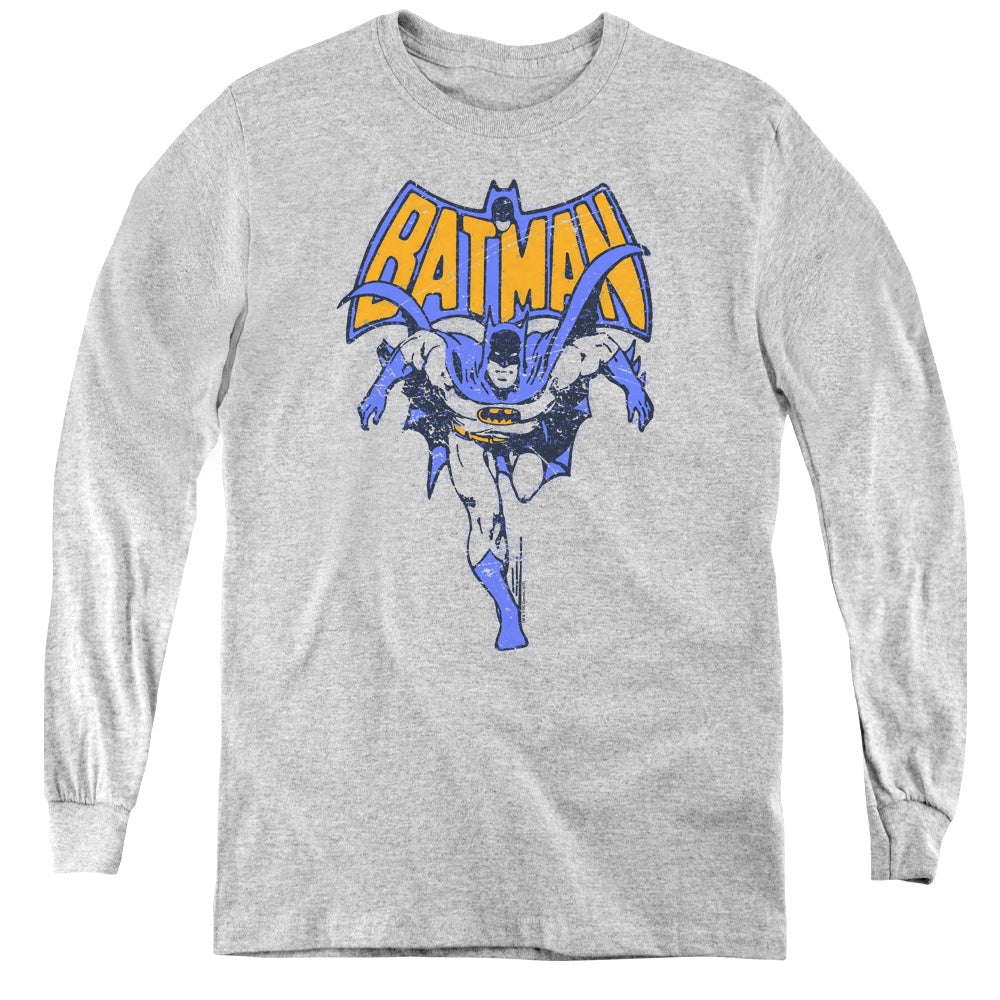 AN OFFCIALLY LICENSED BATMAN VINTAGE RUN YOUTH LONG SLEEVE T-SHIRT ATHLETIC HEATHER