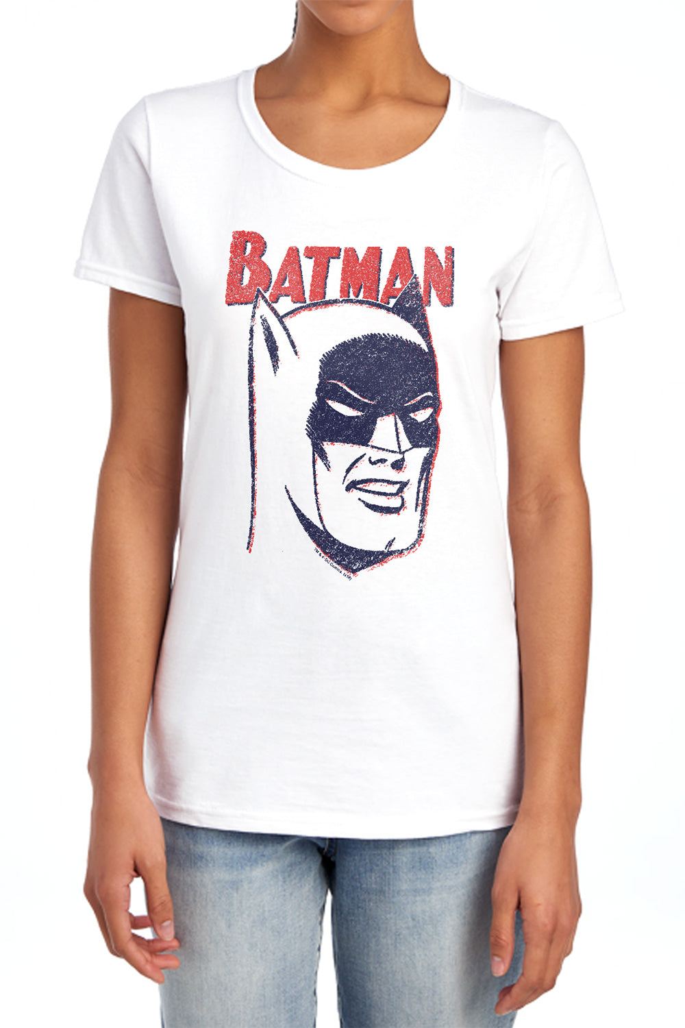 AN OFFCIALLY LICENSED BATMAN CRAYON MAN WOMEN'S REGULAR FIT T-SHIRT LIGHT BLUE
