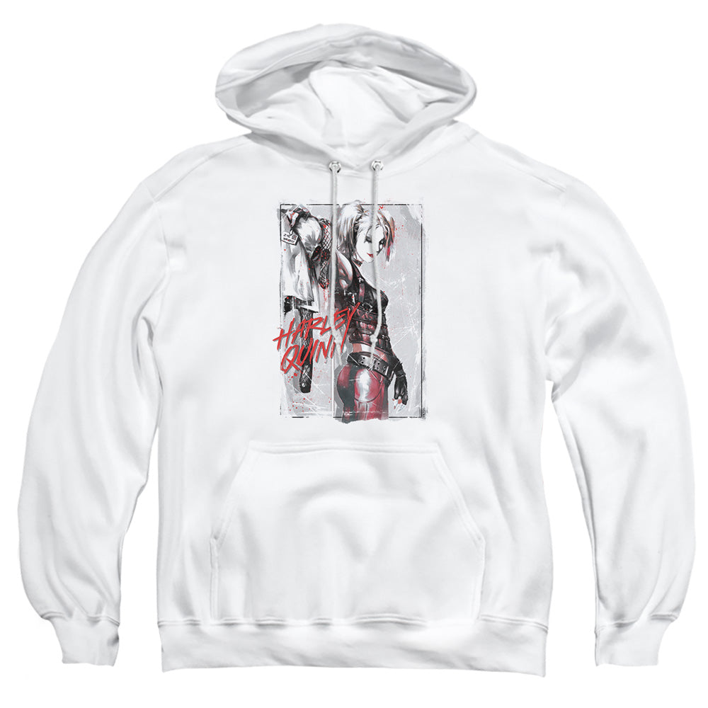 AN OFFCIALLY LICENSED BATMAN INK WASH HARLEY ADULT UNISEX PULLOVER HOODIE WHITE