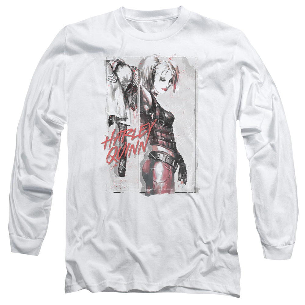 AN OFFCIALLY LICENSED BATMAN INK WASH HARLEY MEN'S LONG SLEEVE T-SHIRT WHITE