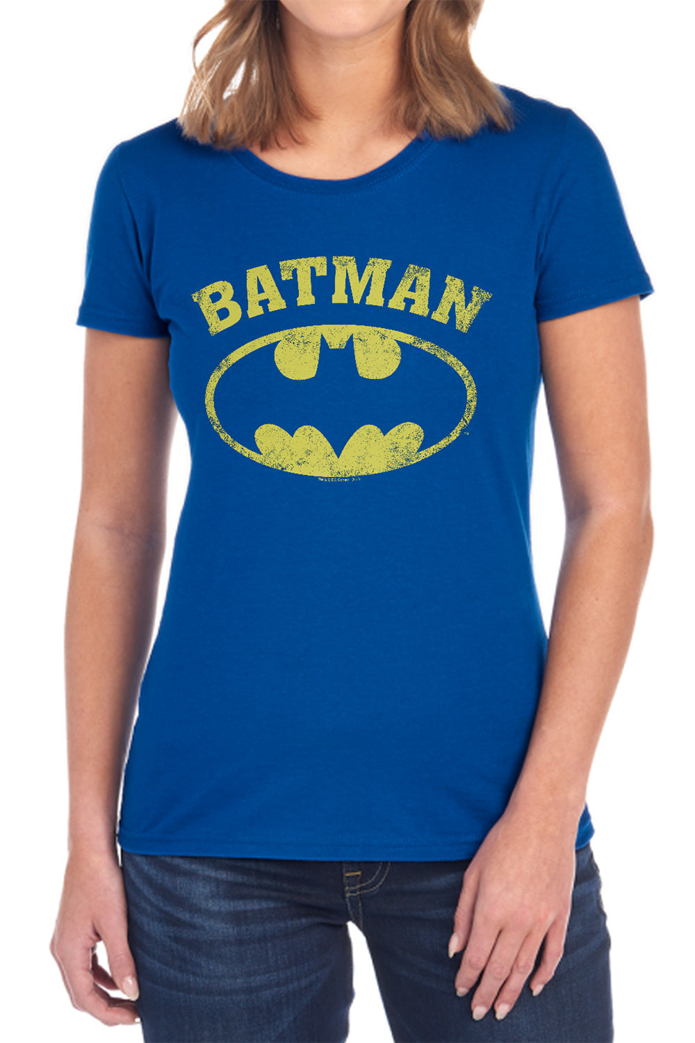 AN OFFCIALLY LICENSED BATMAN OVER SYMBOL WOMEN'S REGULAR FIT T-SHIRT BLACK