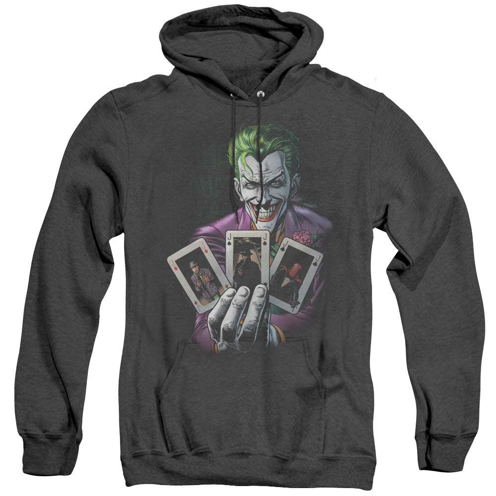 AN OFFCIALLY LICENSED BATMAN 3 OF A KIND ADULT UNISEX HEATHER PULLOVER HOODIE BLACK