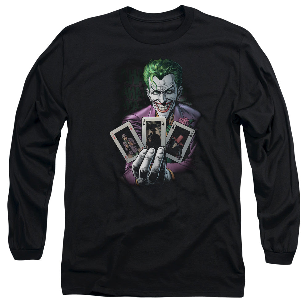 AN OFFCIALLY LICENSED BATMAN 3 OF A KIND MEN'S LONG SLEEVE T-SHIRT BLACK