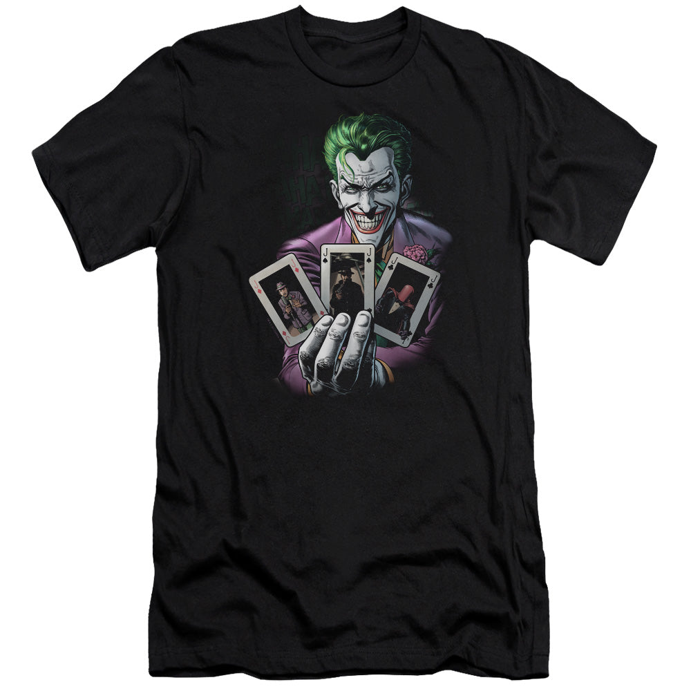AN OFFCIALLY LICENSED BATMAN 3 OF A KIND MEN'S PREMIUM SLIM FIT T-SHIRT BLACK