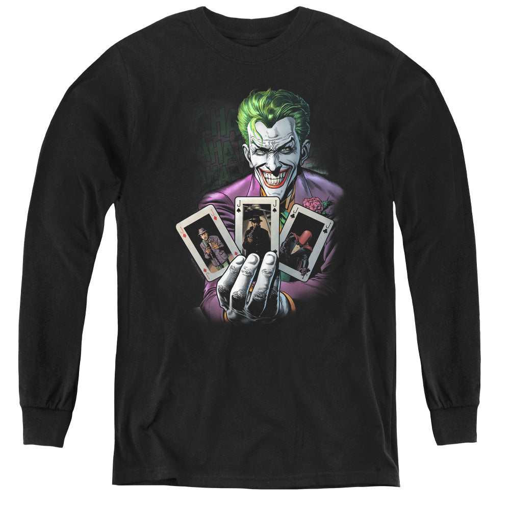 AN OFFCIALLY LICENSED BATMAN 3 OF A KIND YOUTH LONG SLEEVE T-SHIRT BLACK