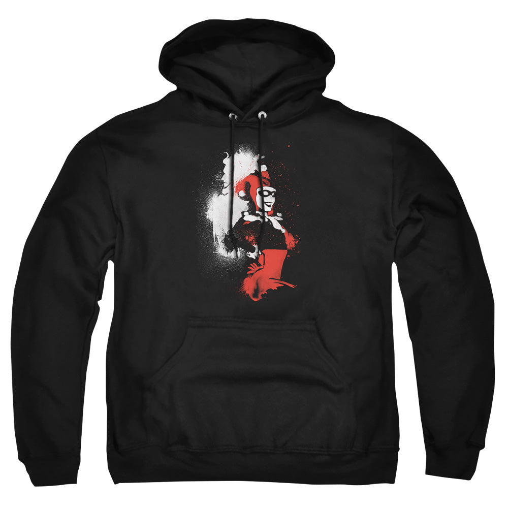 AN OFFCIALLY LICENSED BATMAN SPLATTERED COUPLE ADULT UNISEX PULLOVER HOODIE BLACK