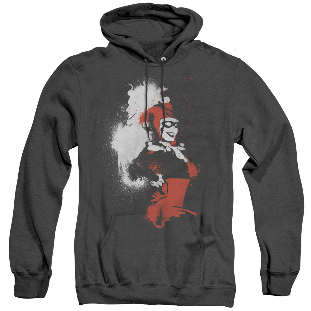 AN OFFCIALLY LICENSED BATMAN SPLATTERED COUPLE ADULT UNISEX HEATHER PULLOVER HOODIE BLACK