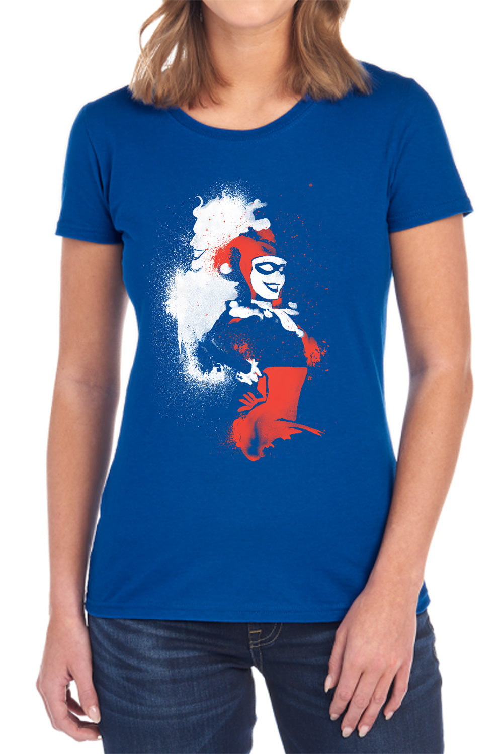 AN OFFCIALLY LICENSED BATMAN SPLATTERED COUPLE WOMEN'S REGULAR FIT T-SHIRT BLACK