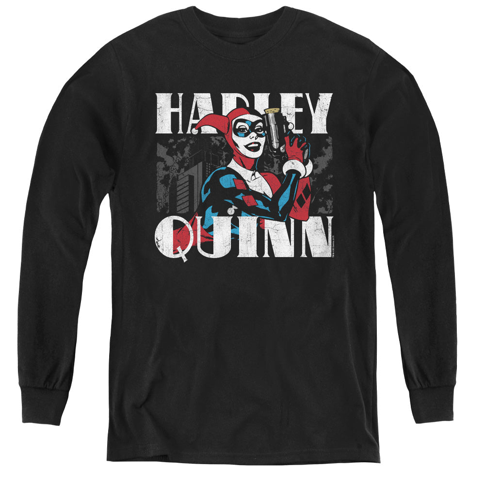 AN OFFCIALLY LICENSED BATMAN HARLEY BOLD YOUTH LONG SLEEVE T-SHIRT BLACK