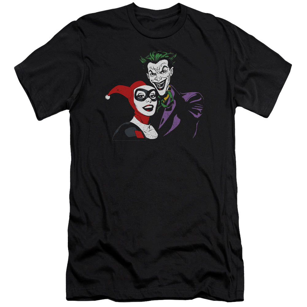 AN OFFCIALLY LICENSED BATMAN JOKER & HARLEY MEN'S PREMIUM SLIM FIT T-SHIRT BLACK