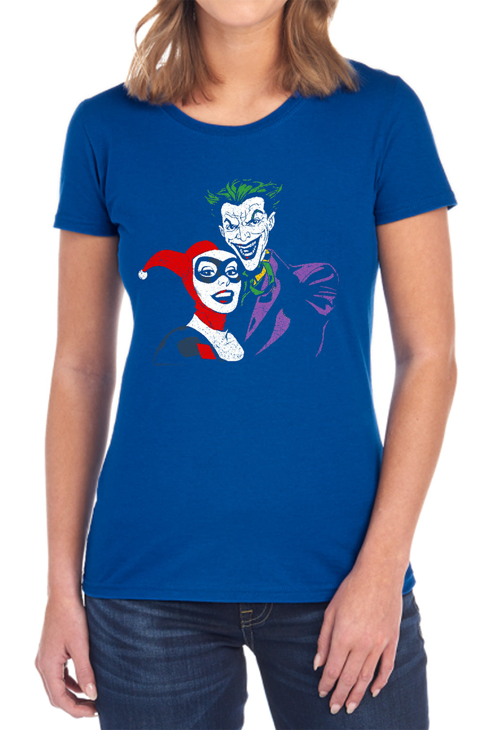 AN OFFCIALLY LICENSED BATMAN JOKER & HARLEY WOMEN'S REGULAR FIT T-SHIRT BLACK
