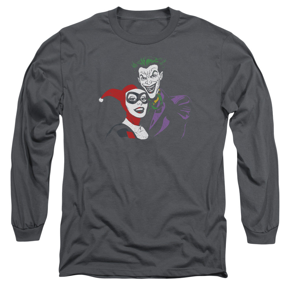 AN OFFCIALLY LICENSED BATMAN JOKER & HARLEY MEN'S LONG SLEEVE T-SHIRT CHARCOAL