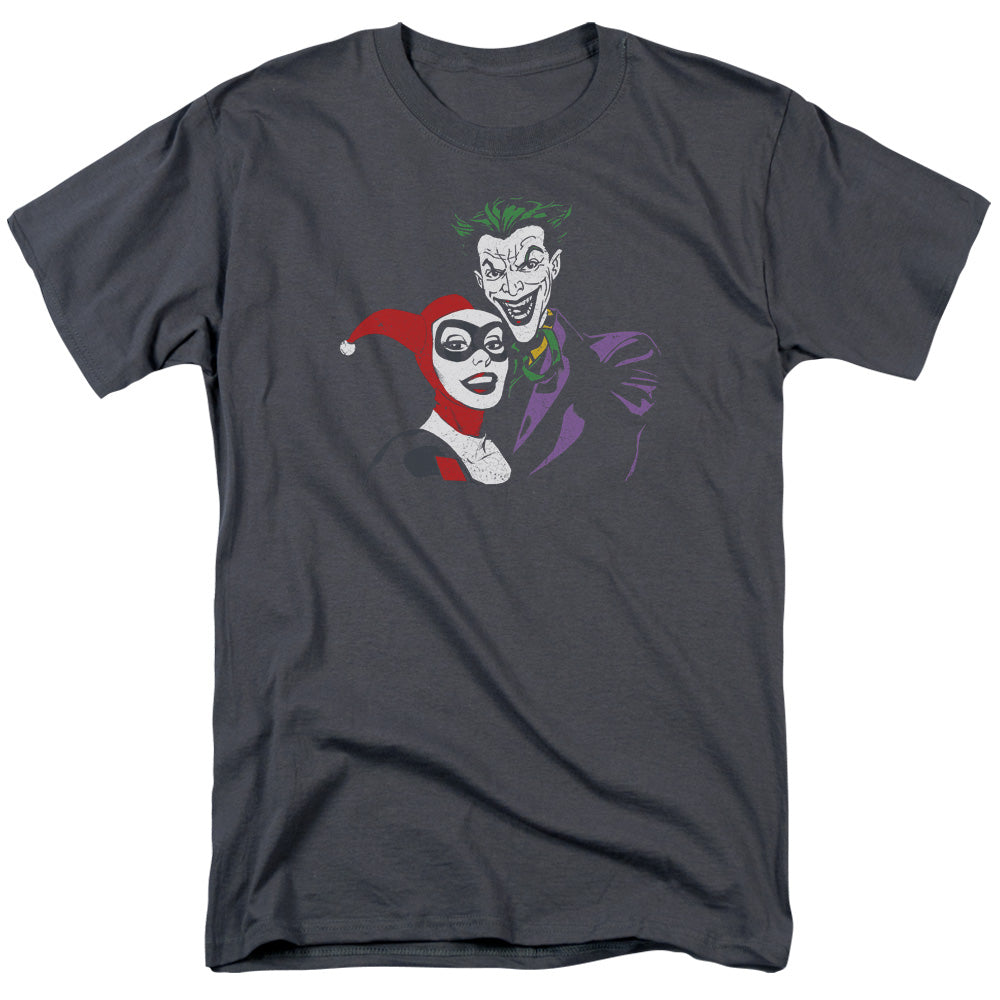 AN OFFCIALLY LICENSED BATMAN JOKER & HARLEY MEN'S REGULAR FIT T-SHIRT CHARCOAL