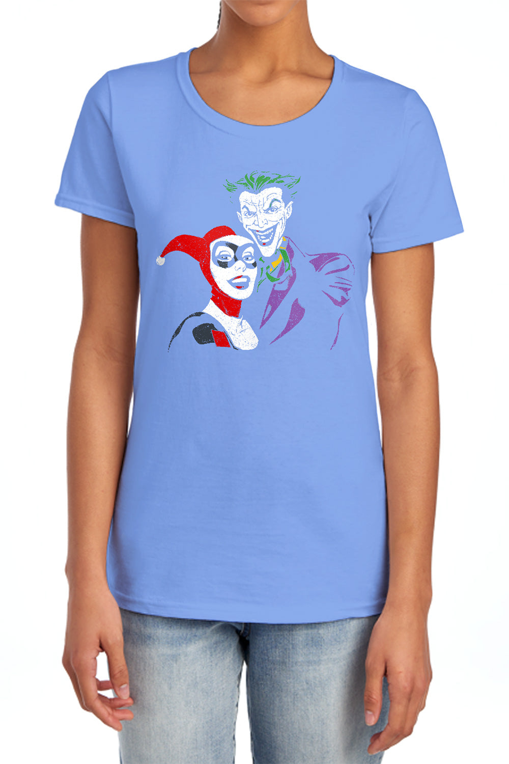 AN OFFCIALLY LICENSED BATMAN JOKER & HARLEY WOMEN'S REGULAR FIT T-SHIRT CHARCOAL