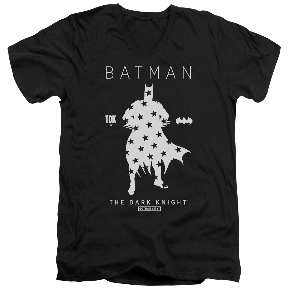 AN OFFCIALLY LICENSED BATMAN STAR SILHOUETTE MEN'S V-NECK T-SHIRT BLACK