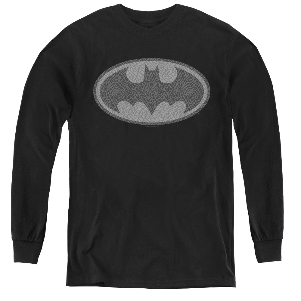 AN OFFCIALLY LICENSED BATMAN ELEPHANT SIGNAL YOUTH LONG SLEEVE T-SHIRT BLACK
