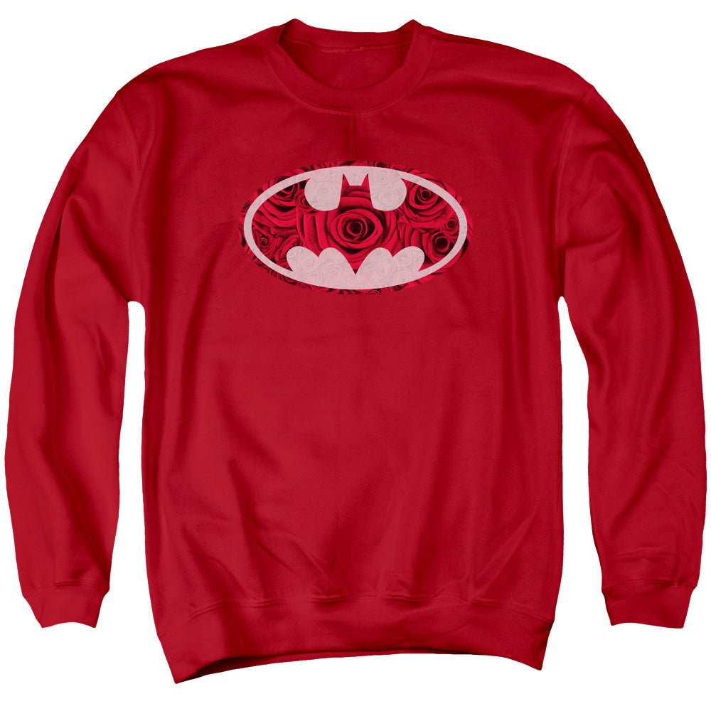 AN OFFCIALLY LICENSED BATMAN ROSEY SIGNAL ADULT UNISEX CREWNECK SWEATSHIRT RED
