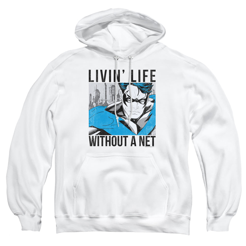 AN OFFCIALLY LICENSED BATMAN WITHOUT A NET ADULT UNISEX PULLOVER HOODIE WHITE