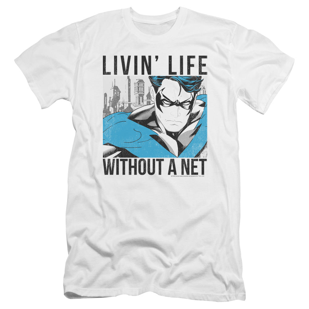 AN OFFCIALLY LICENSED BATMAN WITHOUT A NET MEN'S PREMIUM SLIM FIT T-SHIRT WHITE